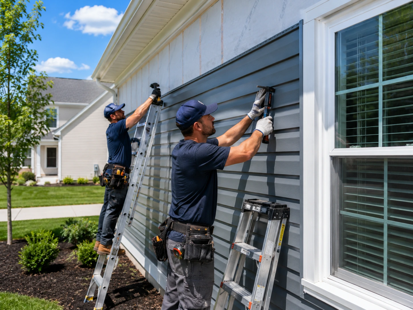 Crew replacing siding panels