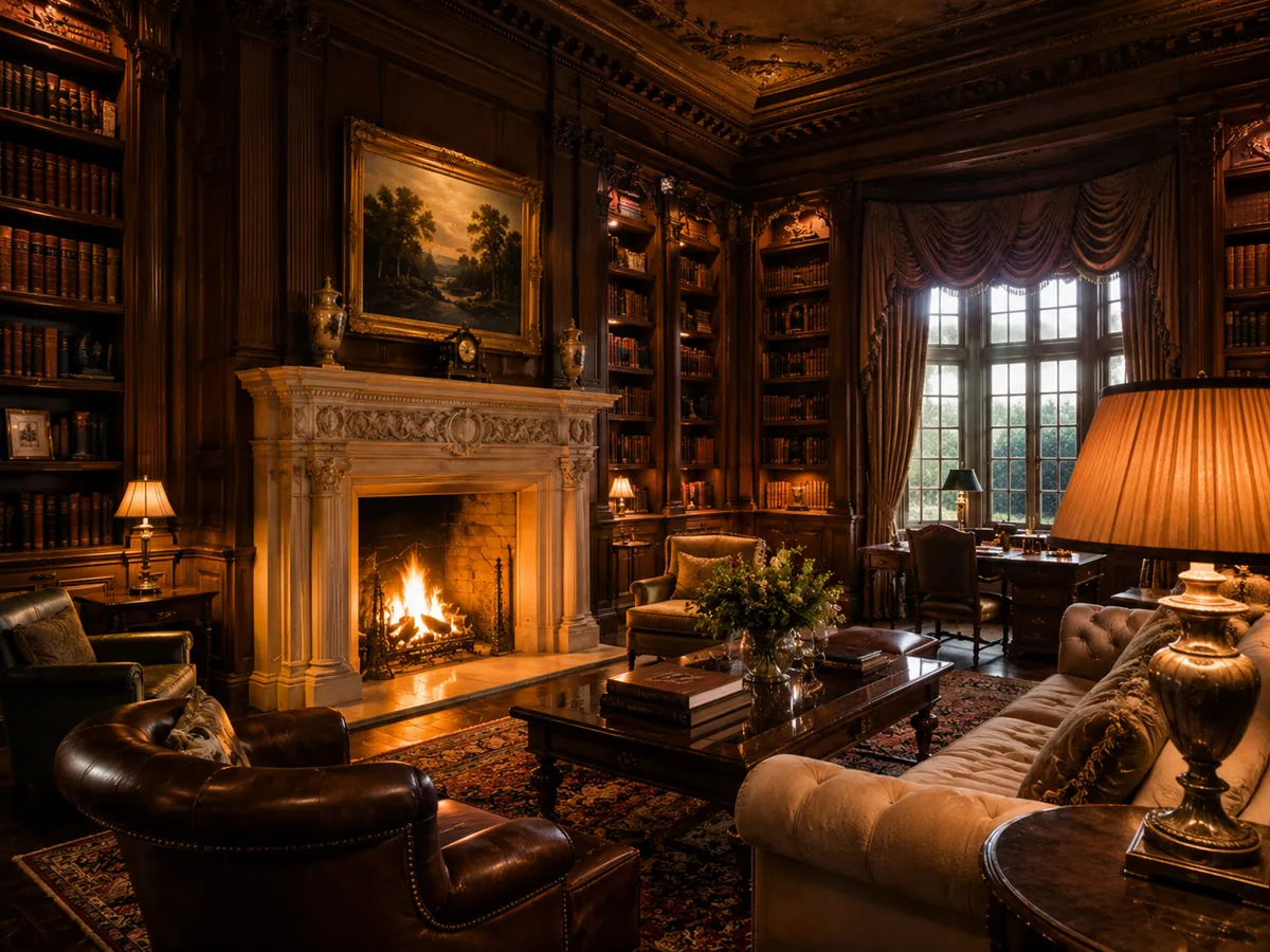 Library fireplace