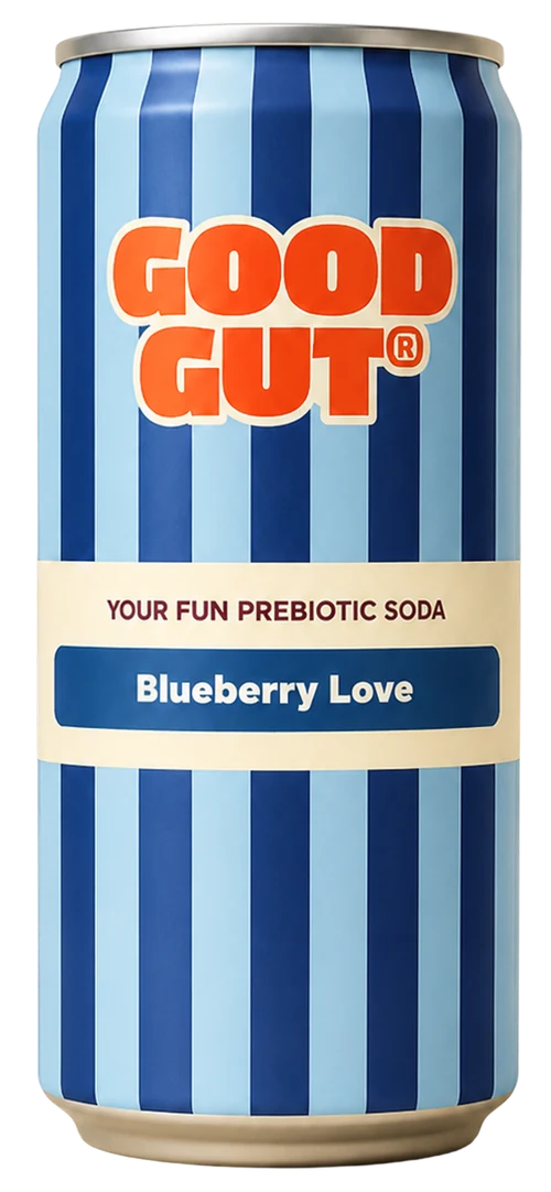 Blueberry Love, a Good Gut prebiotic soda can