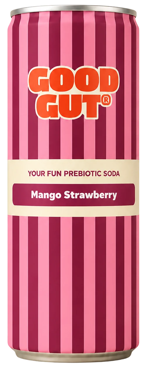 Mango Strawberry, a Good Gut prebiotic soda can