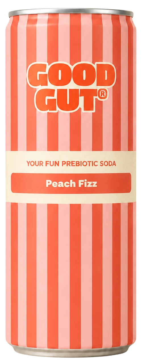 Peach Fizz, a Good Gut prebiotic soda can