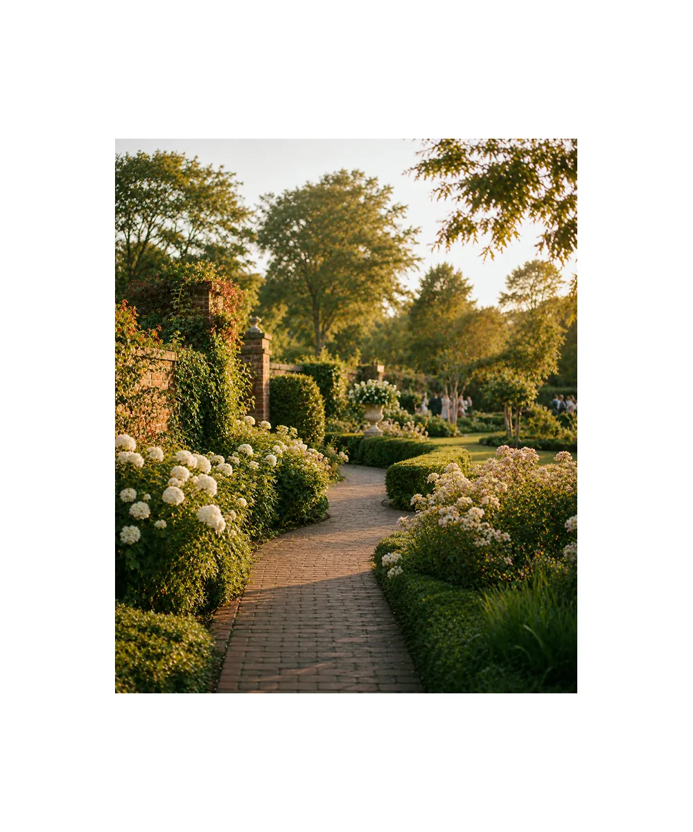 Walking tour along a garden path
